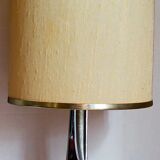 Modernist lamp chromed metal 70s, beige canvas lampshade
