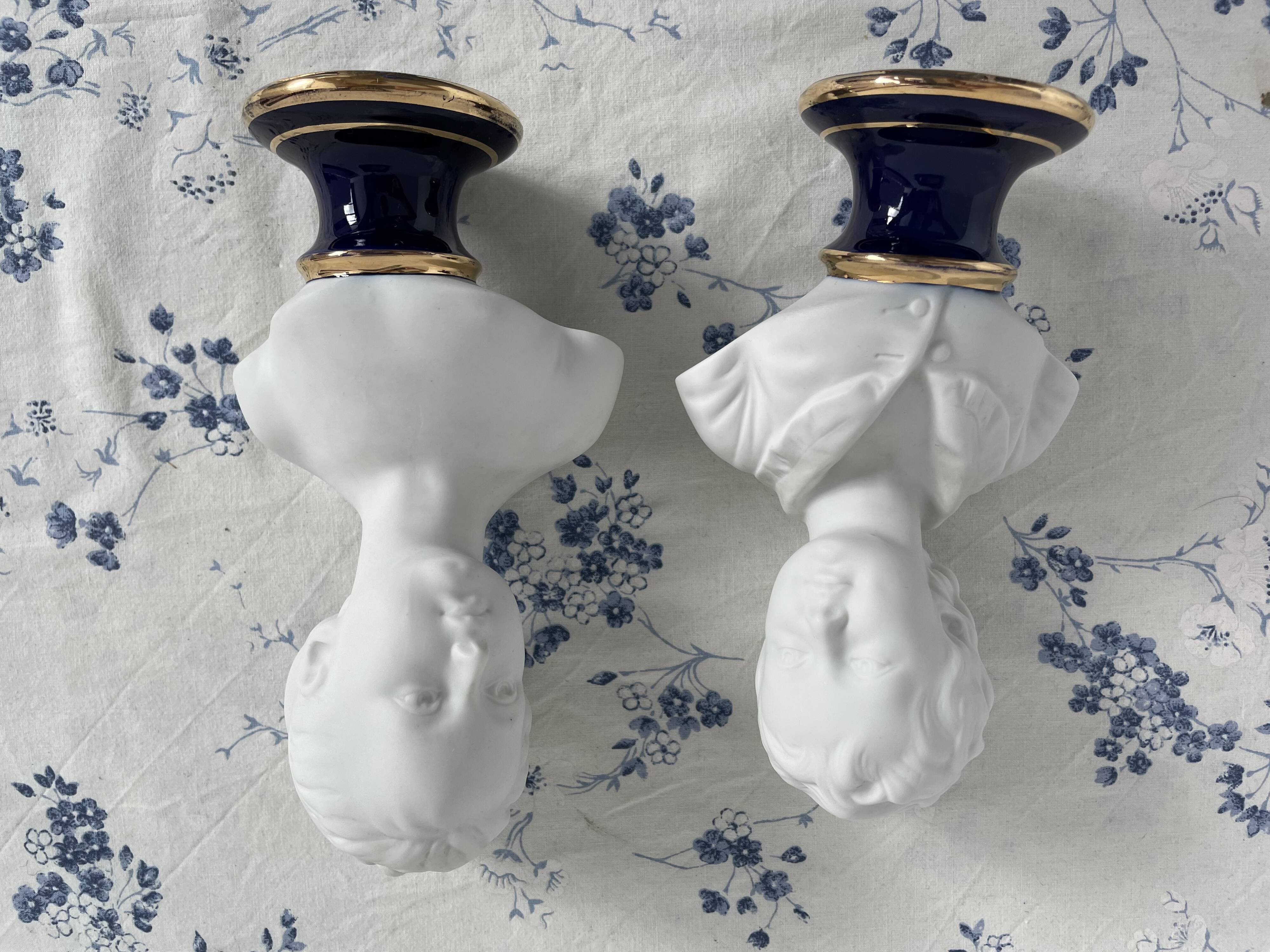 Pair of biscuit busts, Tharaud, Houdon, Louise and Alexandre Brongniart