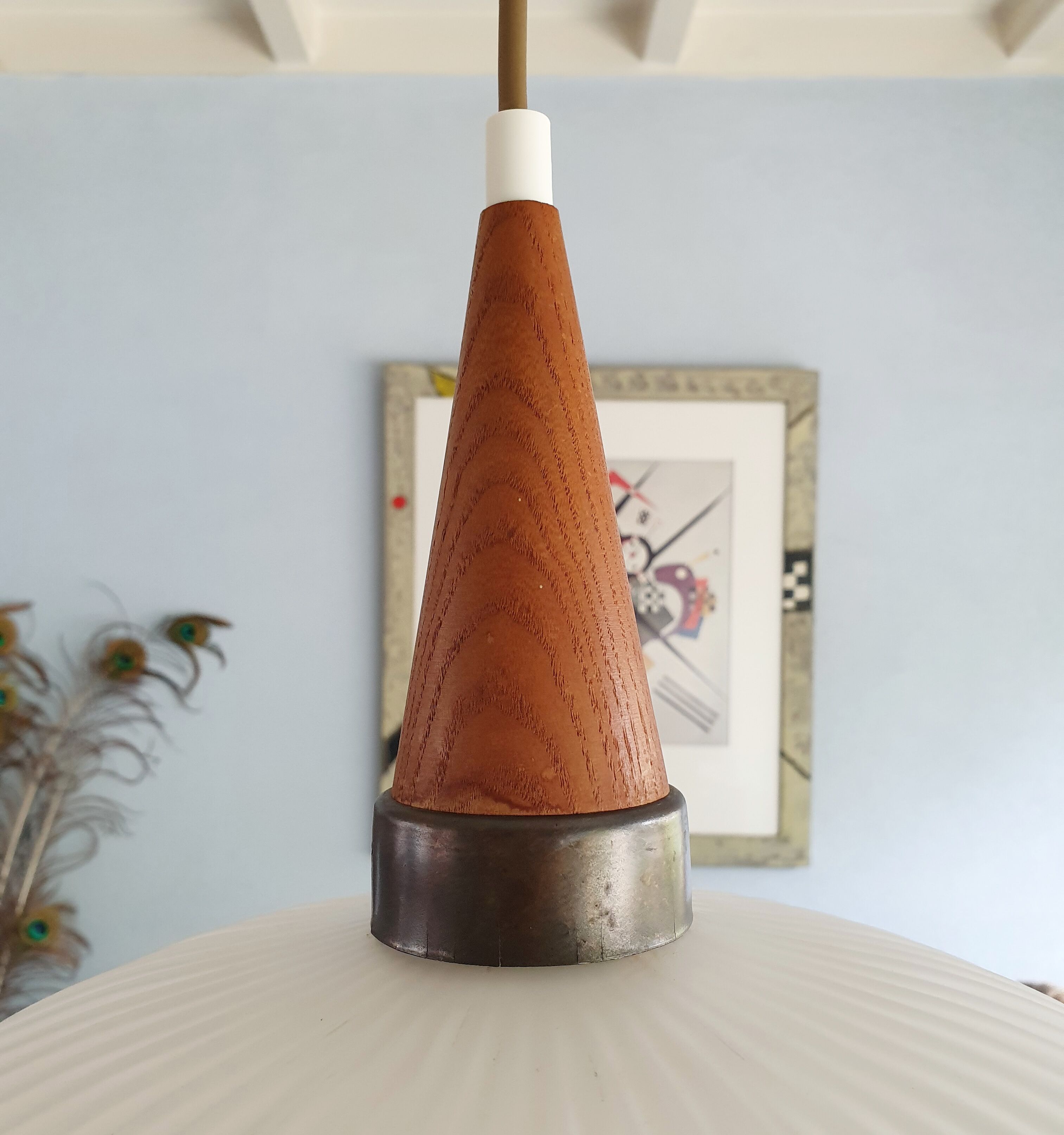 Seventies pleated glass pendant light, space, Danish design