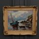 Oil on canvas fishing boats 1950 by Y. Morin