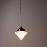 Up to 7 Art Deco brass pendant lights with conical glass shades, Vienna 1930s.