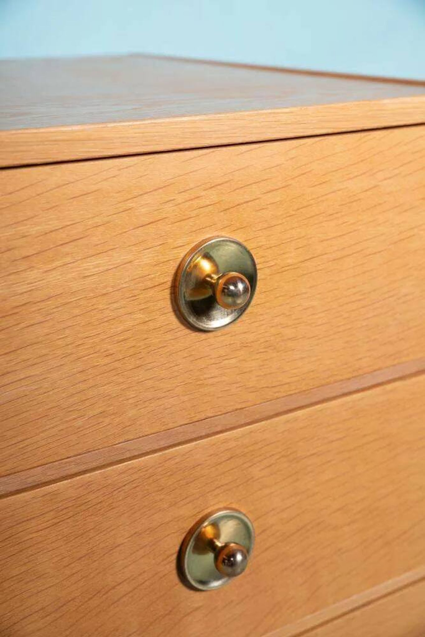 Scandinavian minimalist blonde oak chest, mid-century modern chest.
