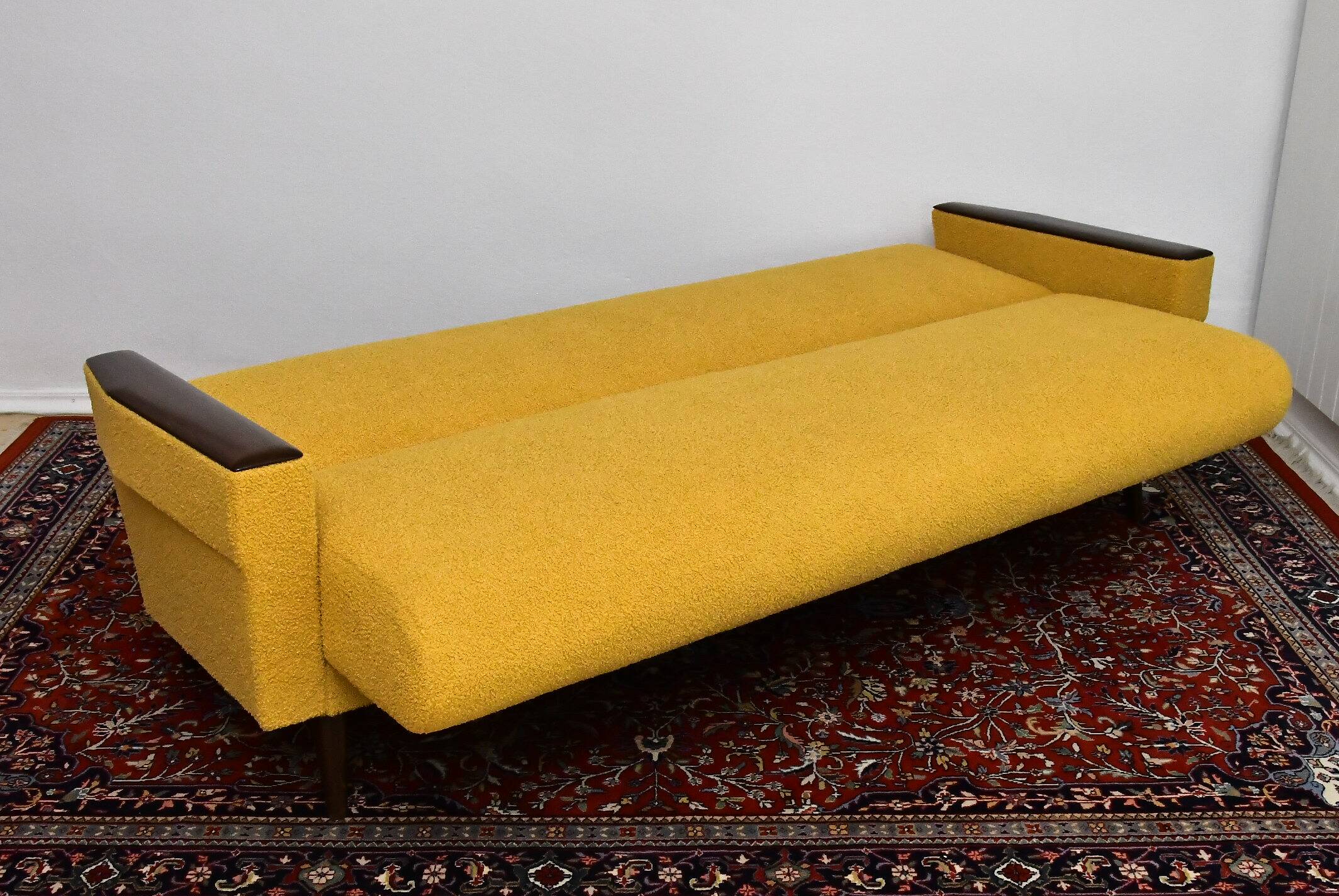 Scandinavian style yellow boucle folding sofa, 1960s