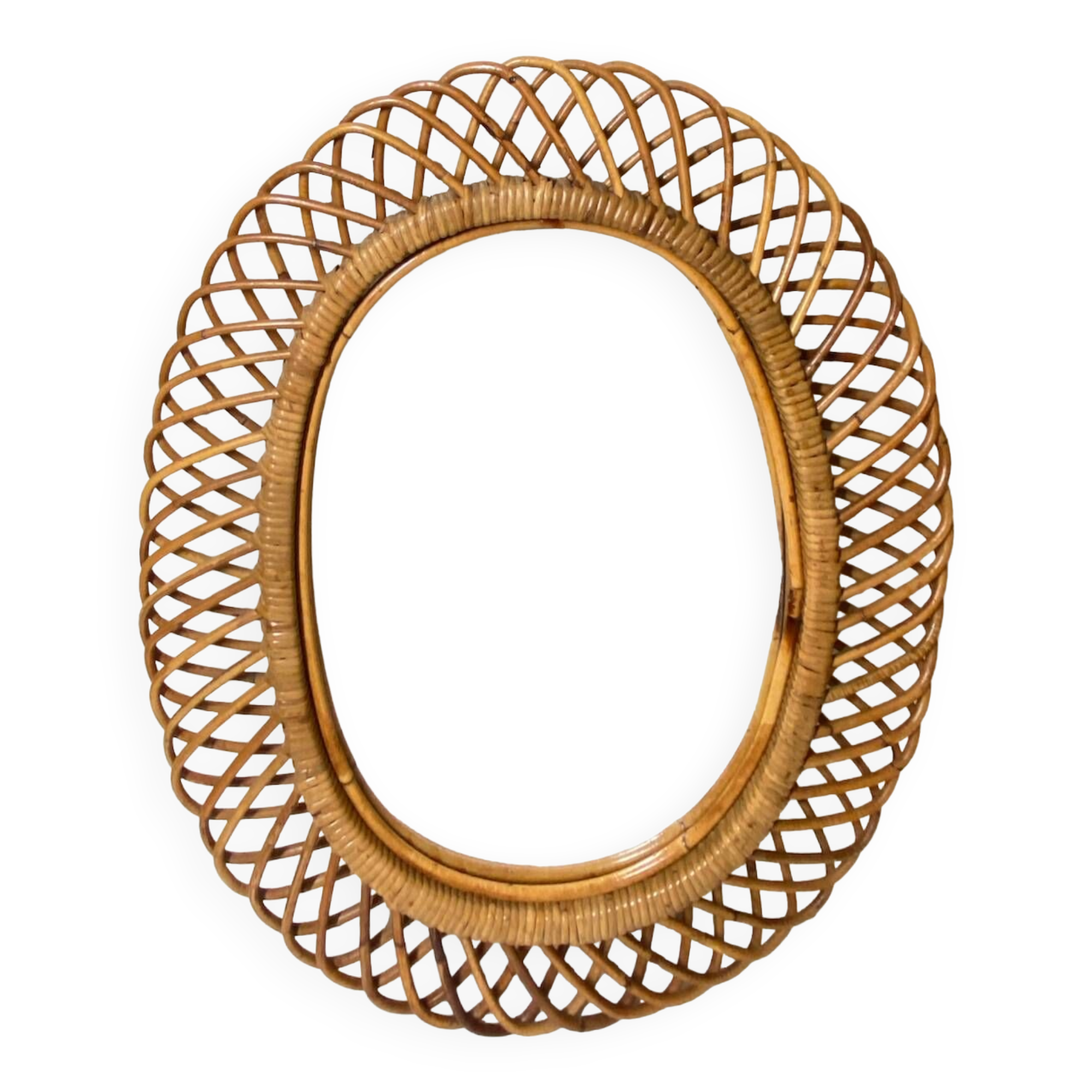 Oval rattan mirror attributed to franco albini - 1960's