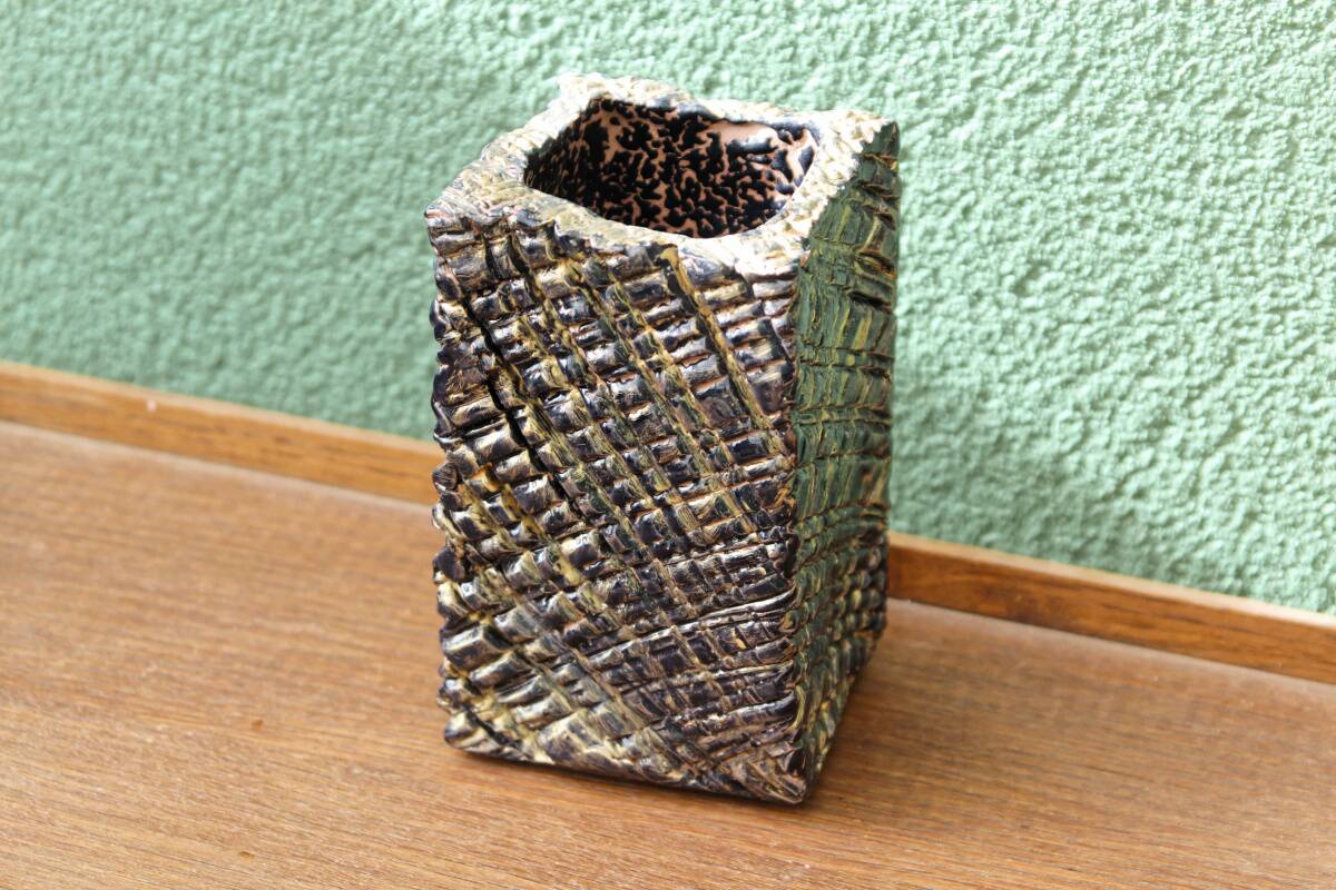 Glazed terracotta vase, blue and gold