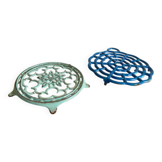 Vintage enameled cast iron trivets