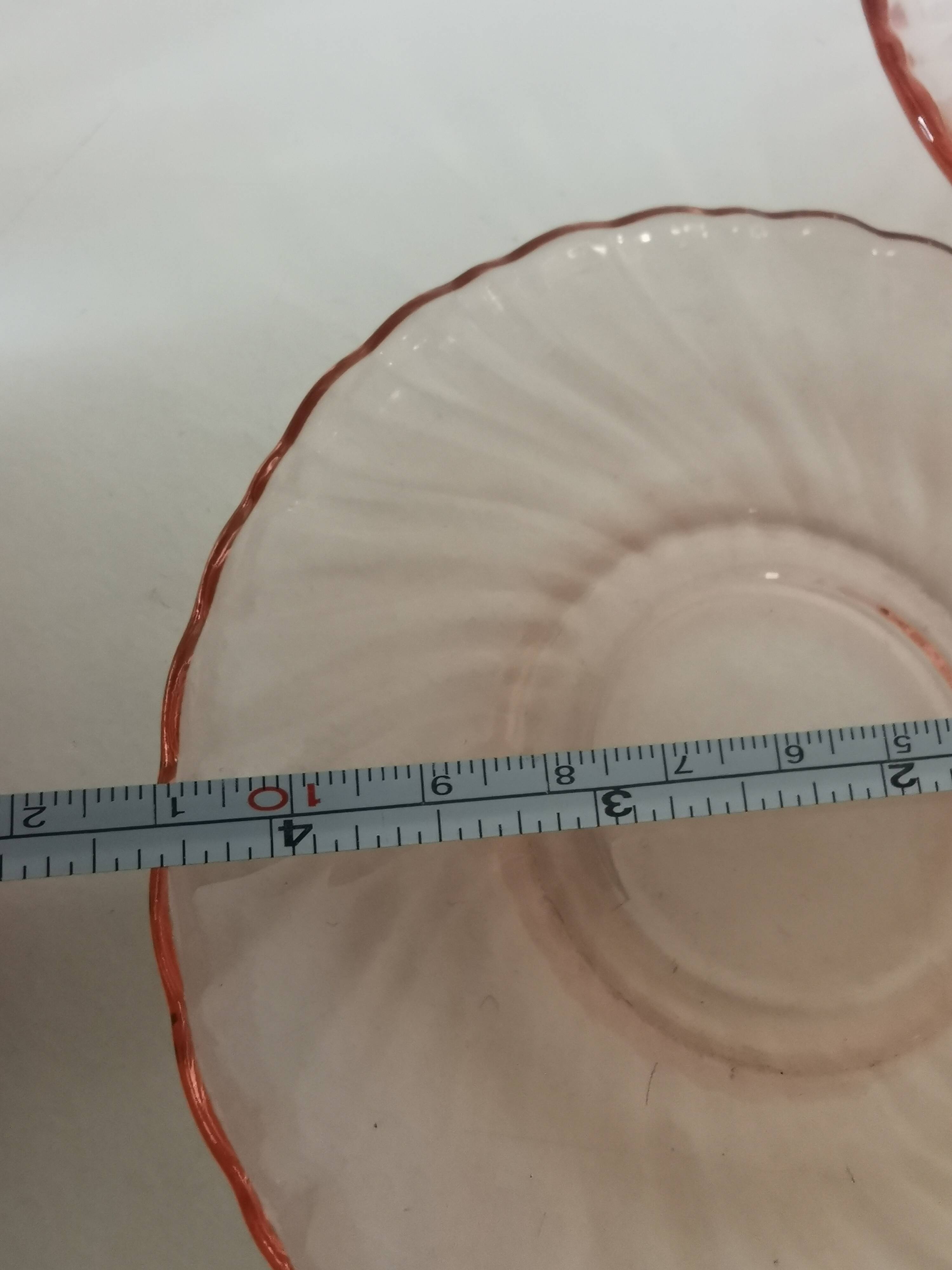 set of 6 pink glass coffee cups and saucers, rosaline