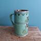 Handmade ceramic mug vase signed in enamelled terracotta
