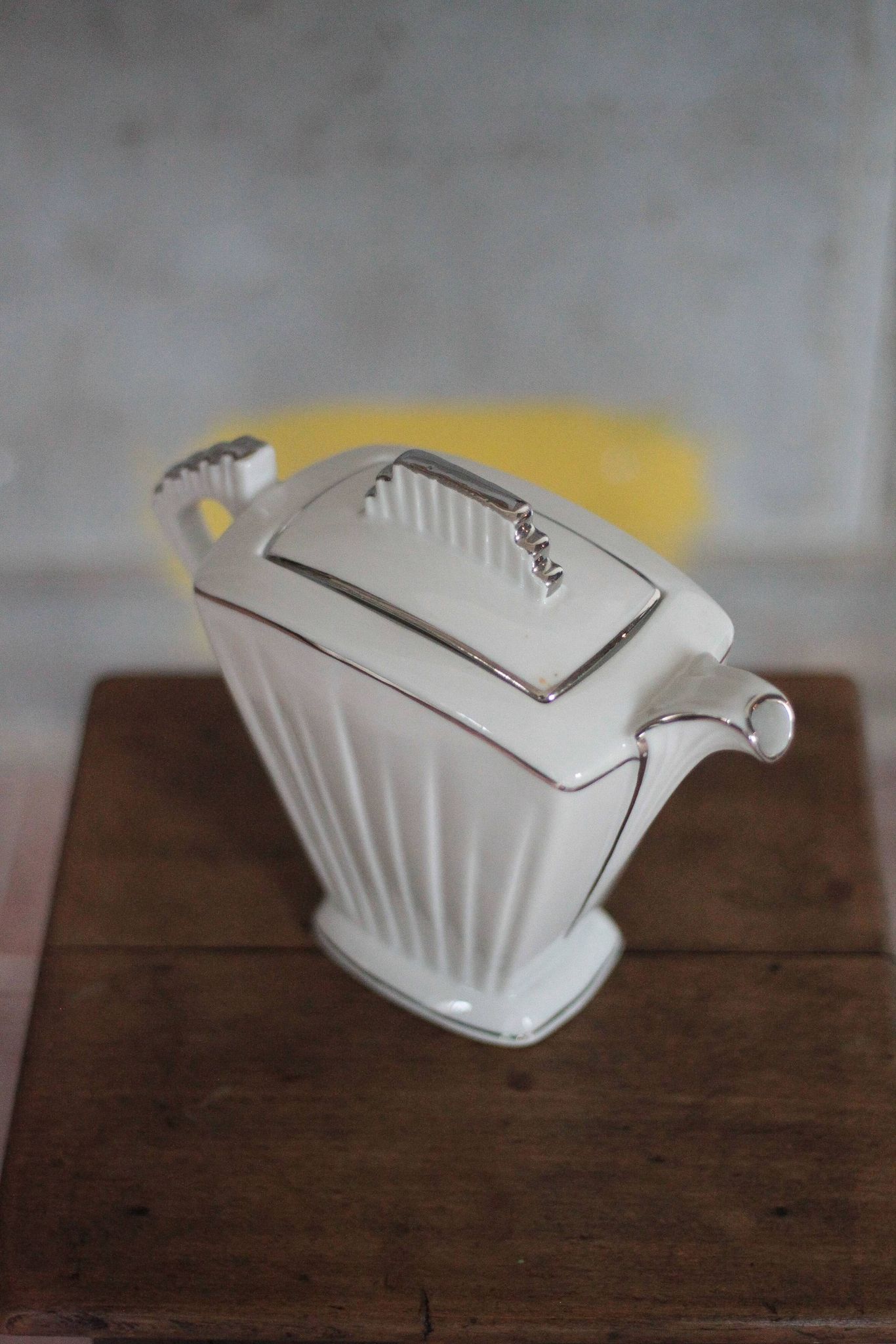 Art Deco porcelain teapot in a fan shape, Limoges porcelain coffee pot