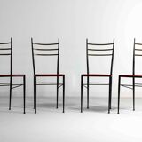 Fine set of metal dining chairs with red leather seating, Italy 1970s