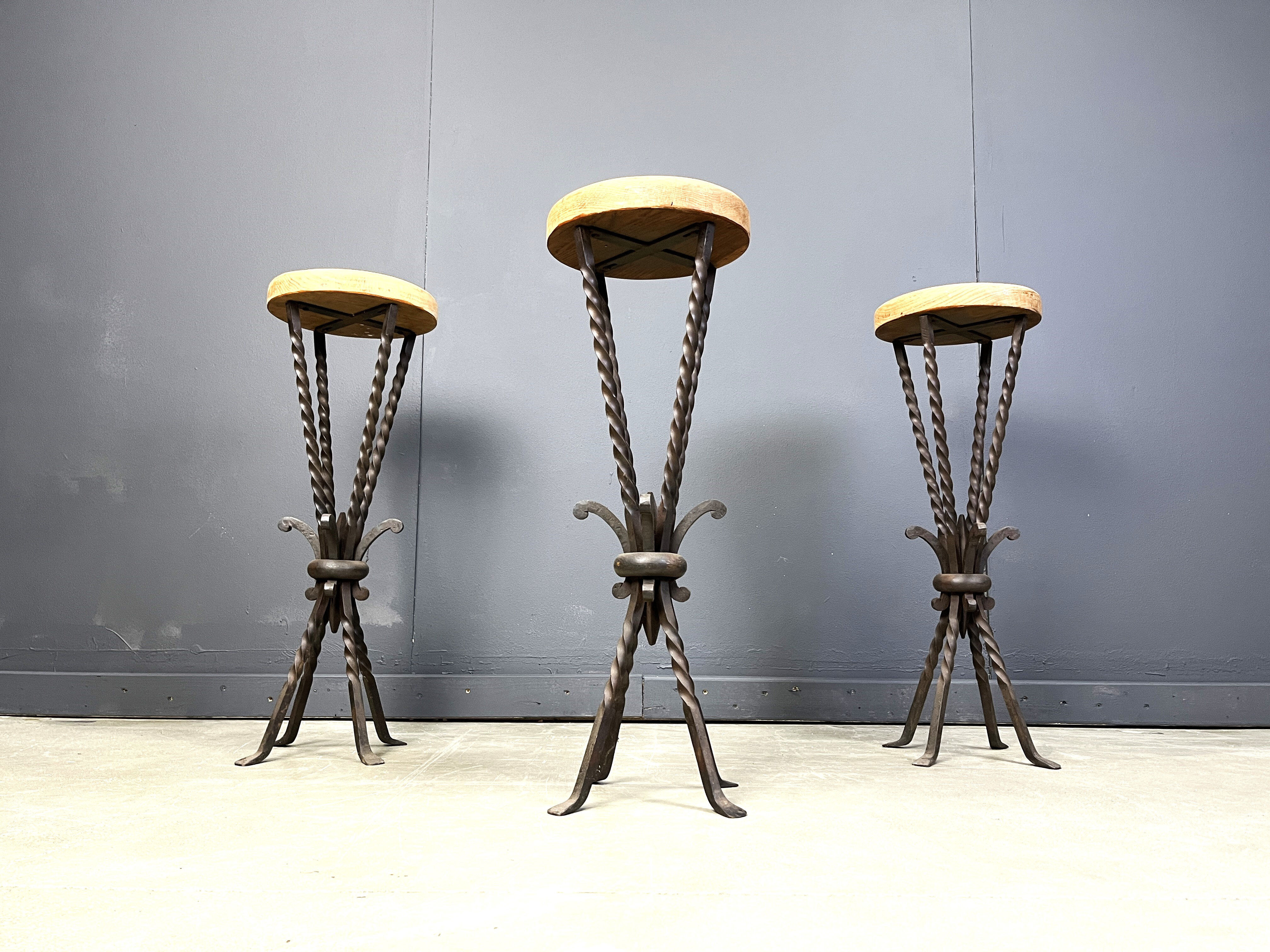 Vintage French wrought iron bar stools, 1960s - set of 3