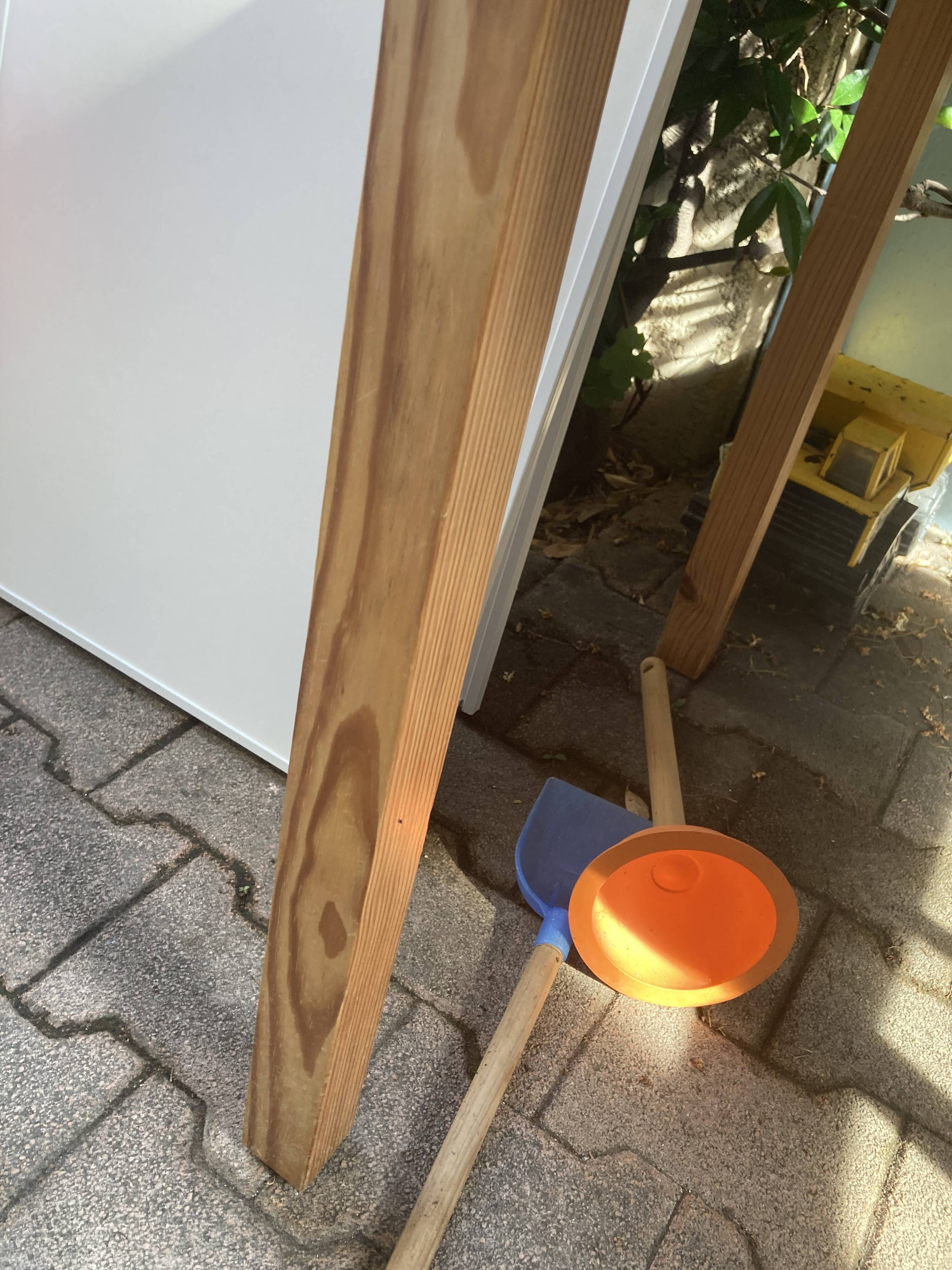 Pine and brown ceramic table, 1960s