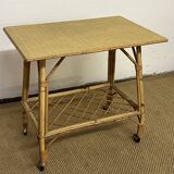 Rolling trolley / Small side table in bamboo and rattan, 1960