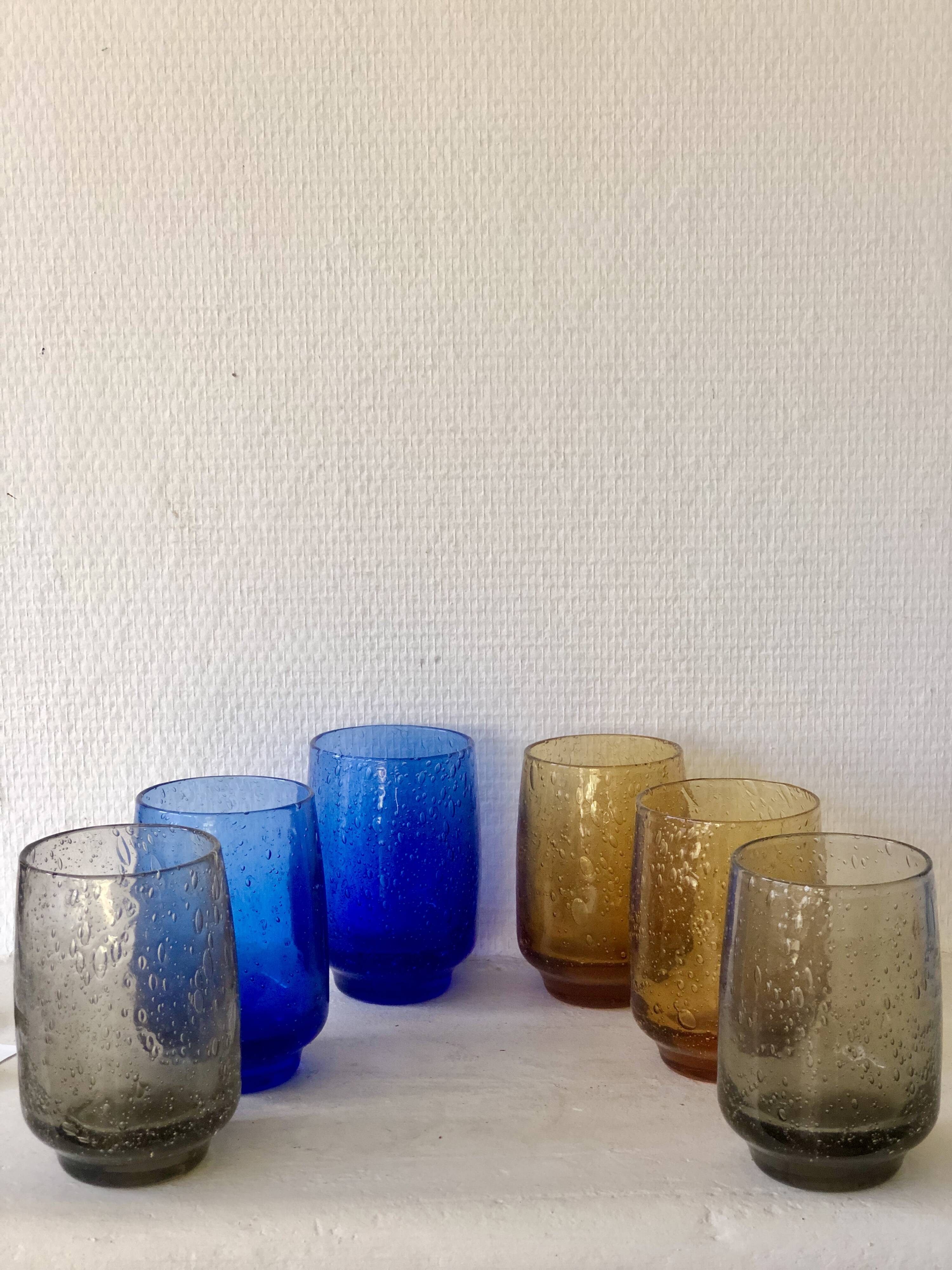 Lot de 6 verres bullés signés Riom