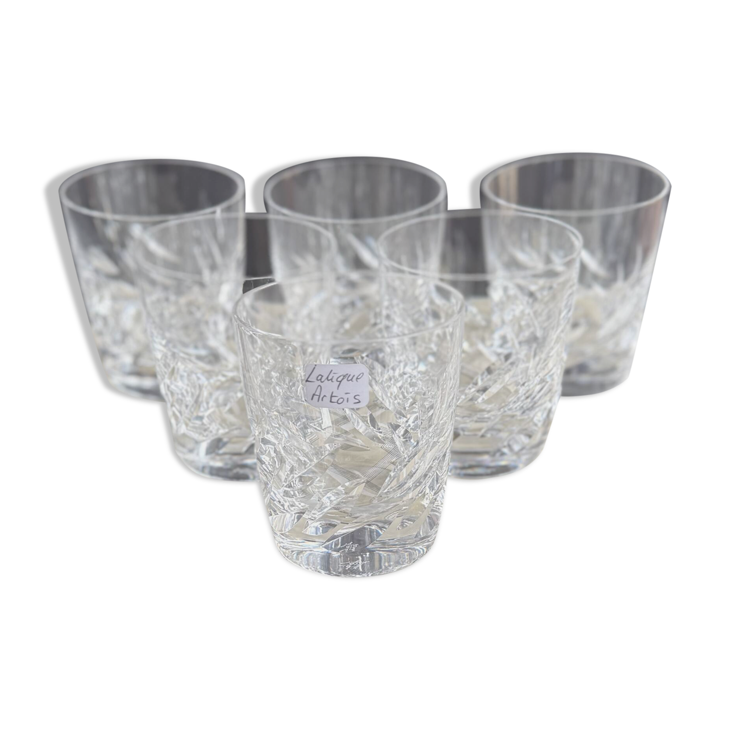 6 Lalique France Artois whisky glasses in a box