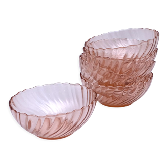 6 transparent pink glass cups