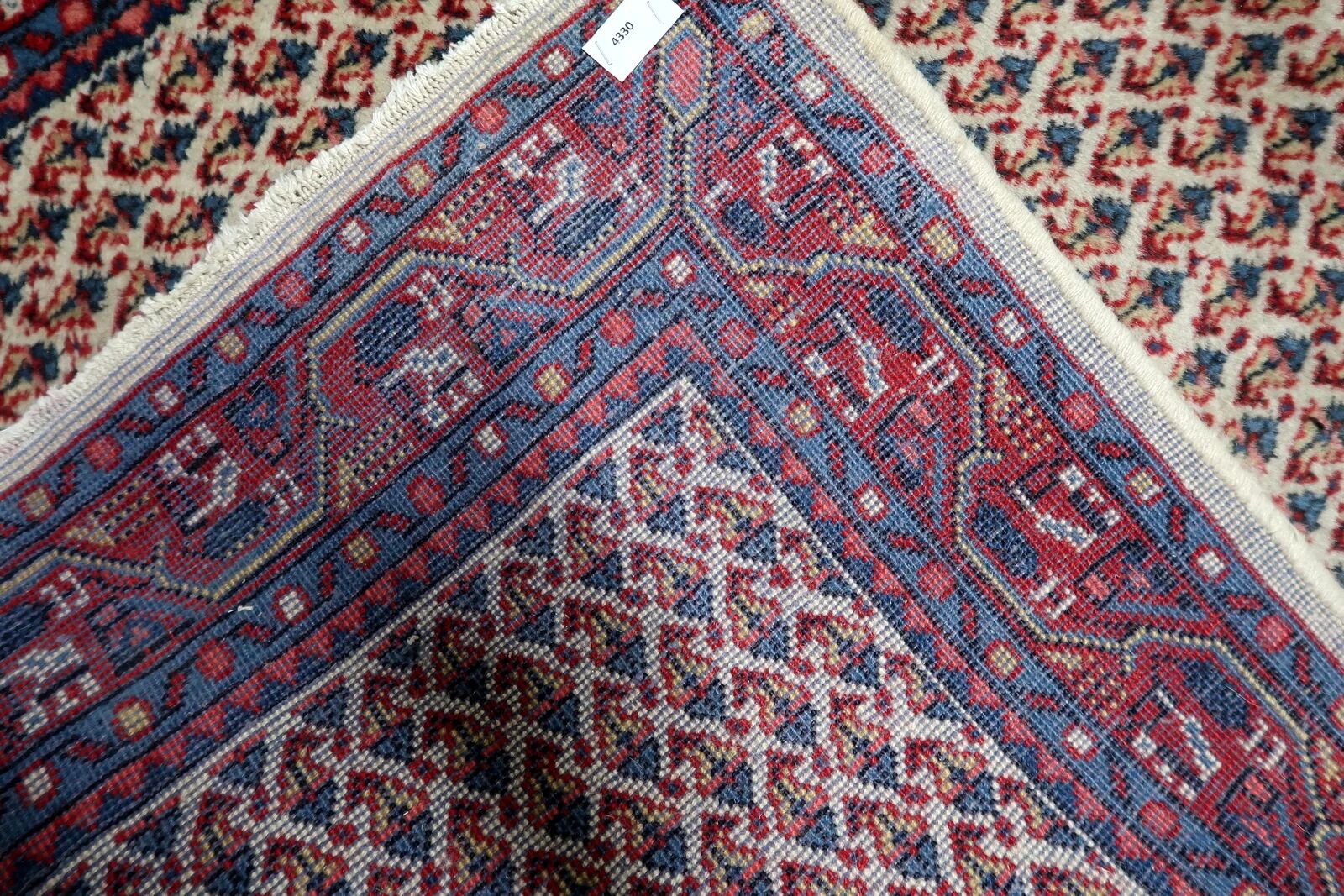1950s Handmade Indian Wool Rug, Ivory and Red, 3 × 5 ft - 1C1291