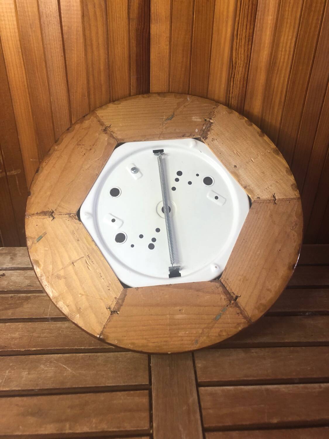 Old golden molded glass pendant light + vintage wood contour #a378