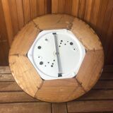 Ancienne suspension verre moulé doré + contour bois vintage #a378