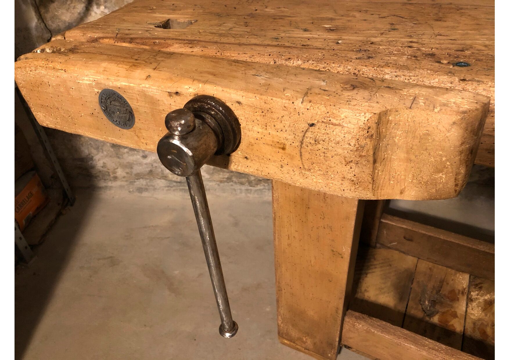 Old carpenter's wooden workbench