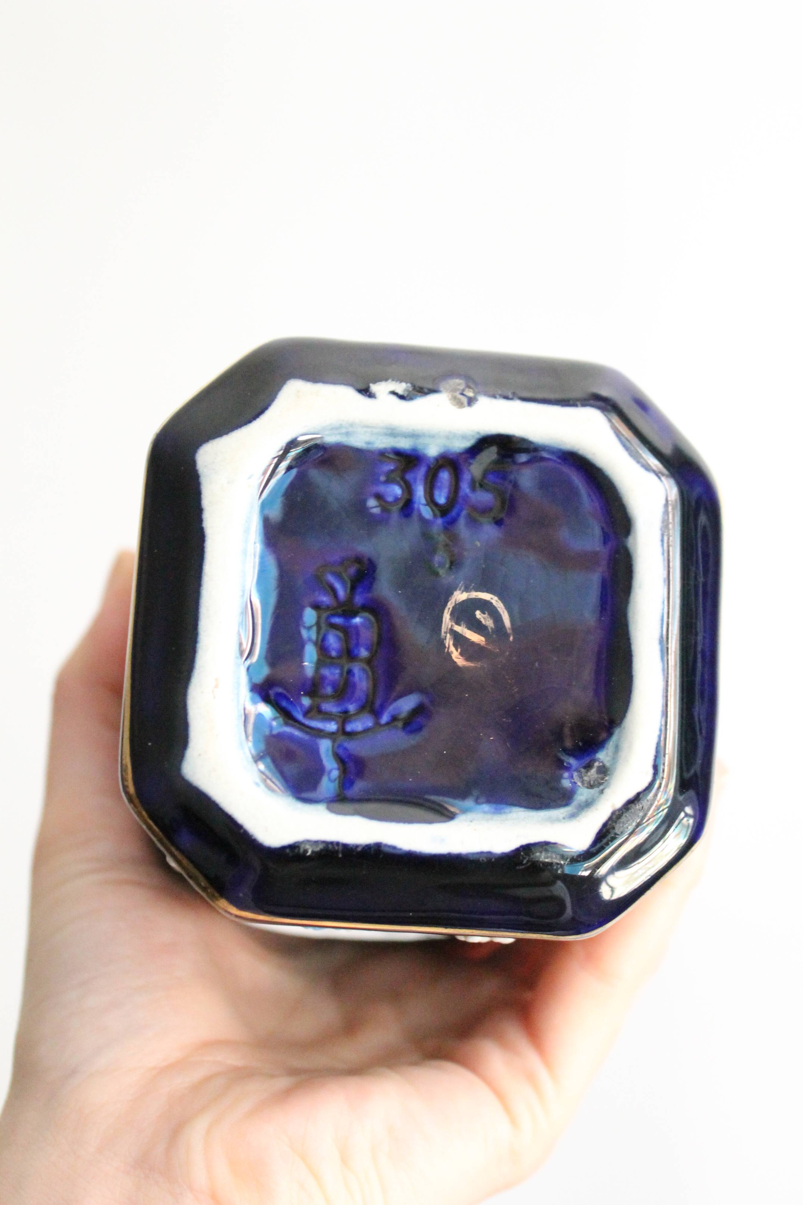 Gien navy blue and gold ceramic vase