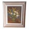 Old oil painting representing a bouquet of flowers