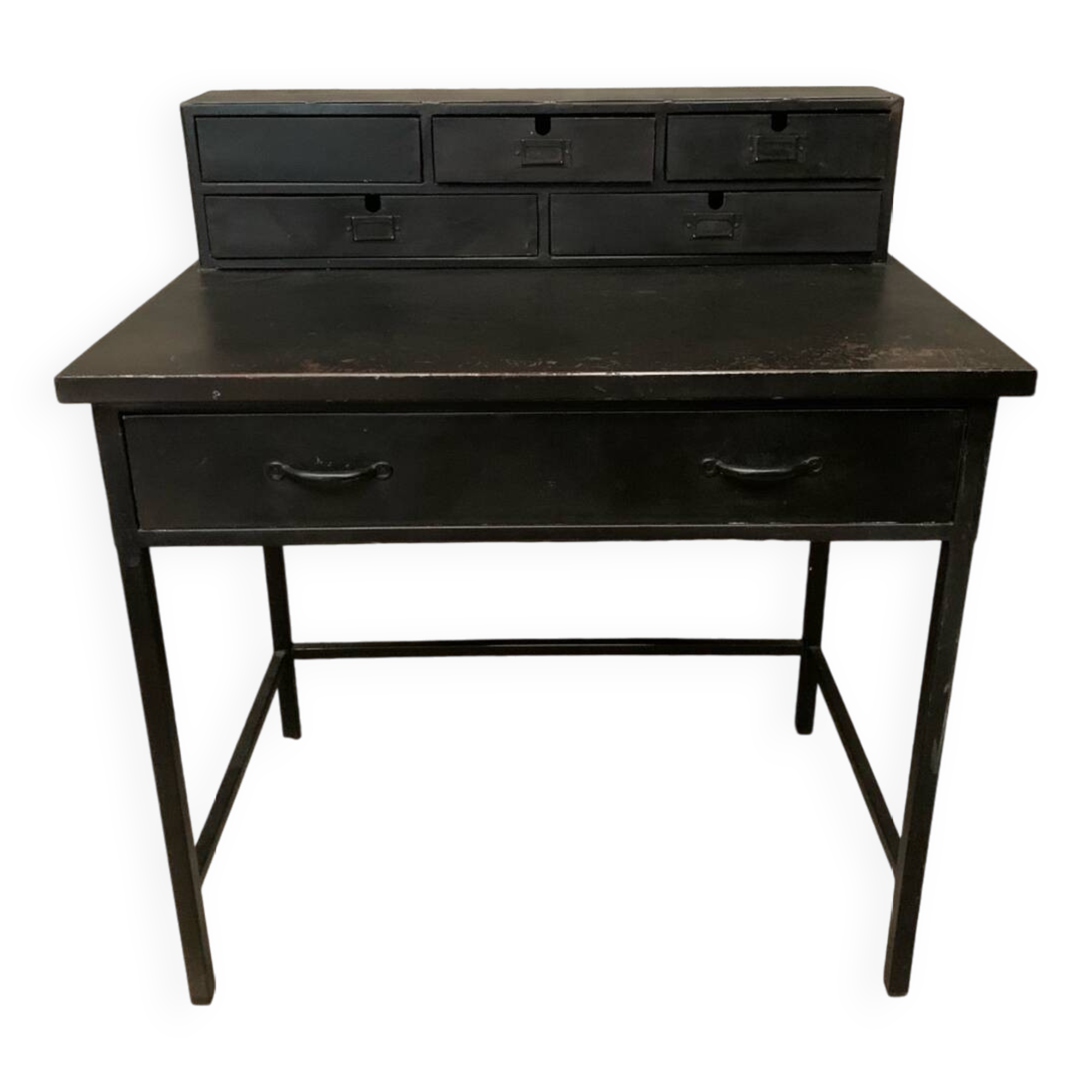 Matte black industrial secretary desk
