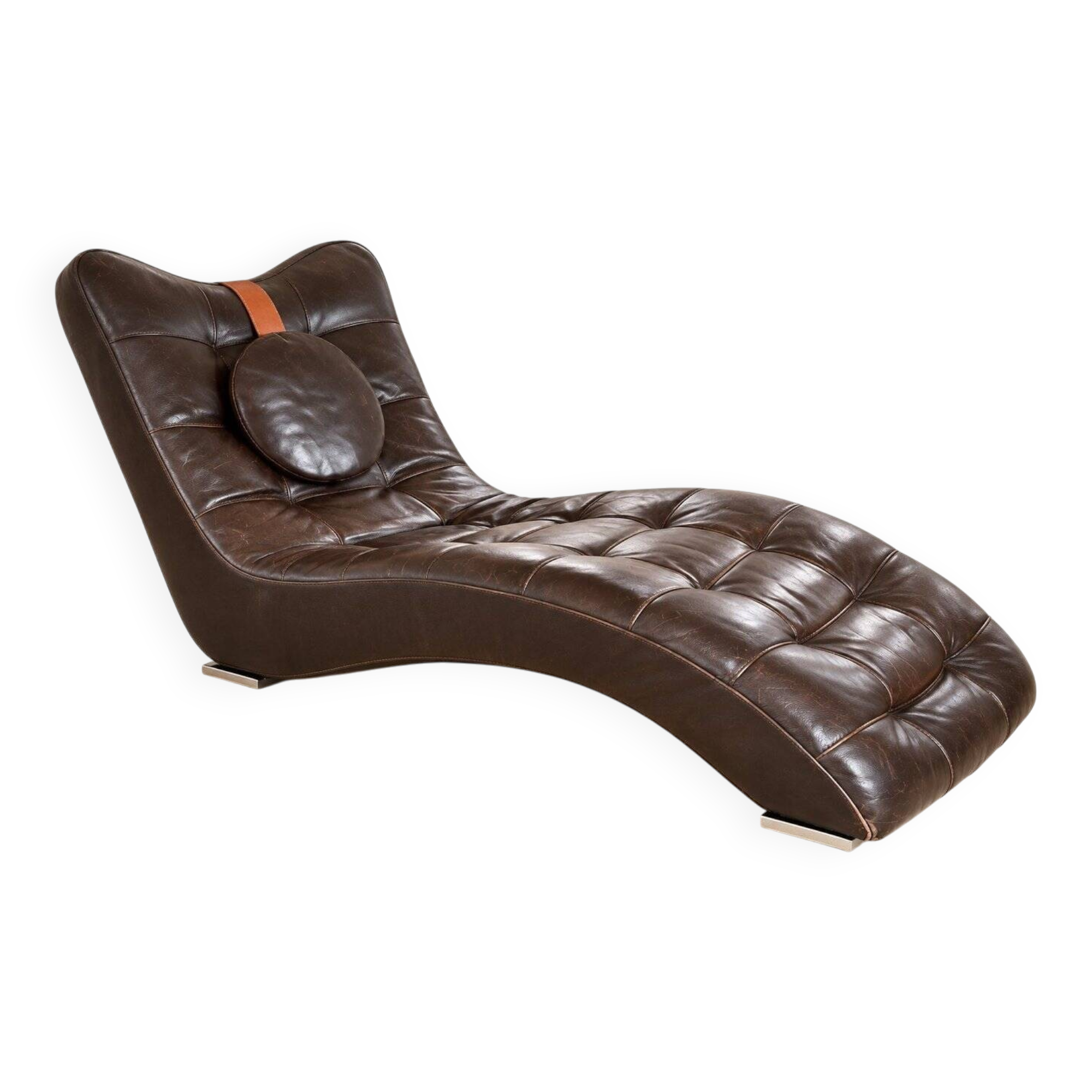 70s design chaise longue, chocolate leather, tufted, profile S.