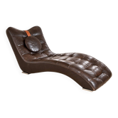 70s design chaise longue, chocolate leather, tufted, profile S.