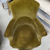 Khaki green velvet toad armchair