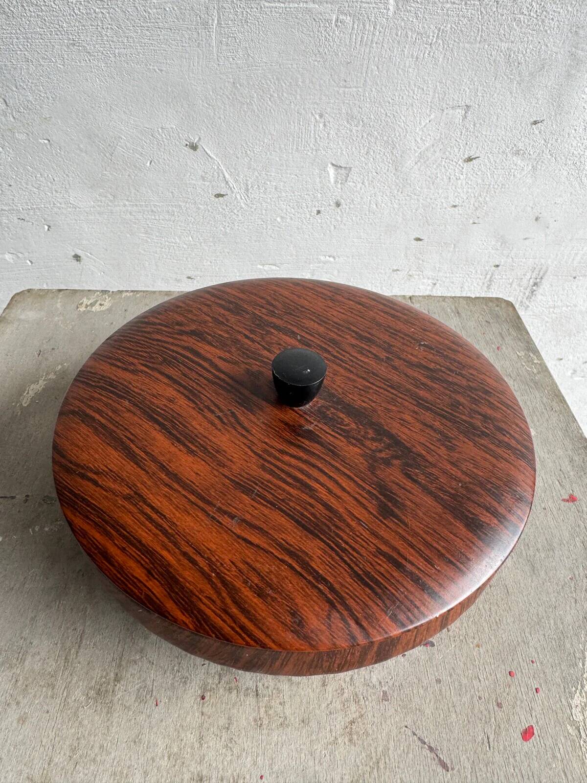 Vintage 1960s Mid-Century Brown Teak-Effect Metal Lidded Box with Gold-Tone Lining