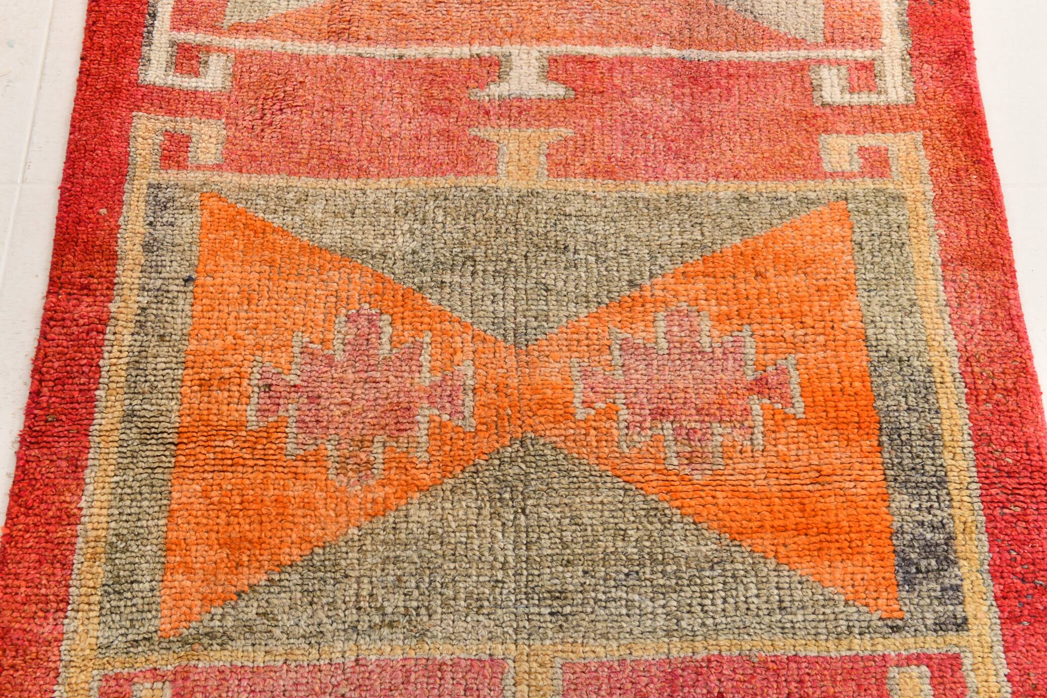 3x12 Turkish Runner Faded Pink & Grey Turkish Wool Runner Rug, 96x352Cm