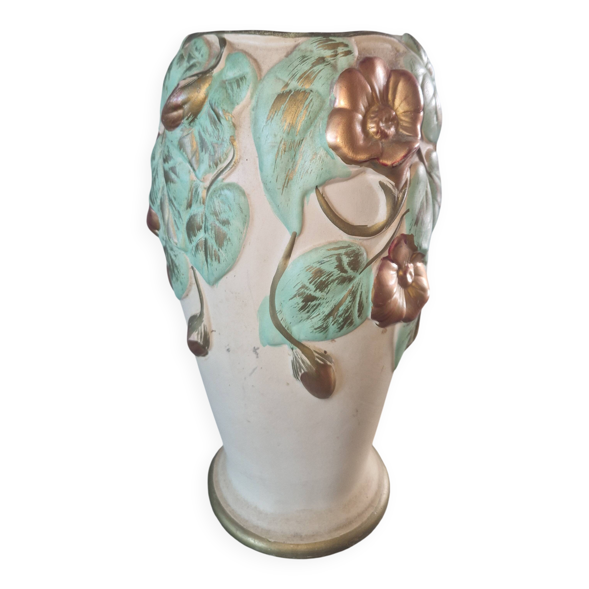 Antique Burmantofts Faience vase – England – relief floral decoration