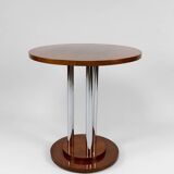 Modernist Art Deco pedestal table in walnut and chrome, France, Circa 1930