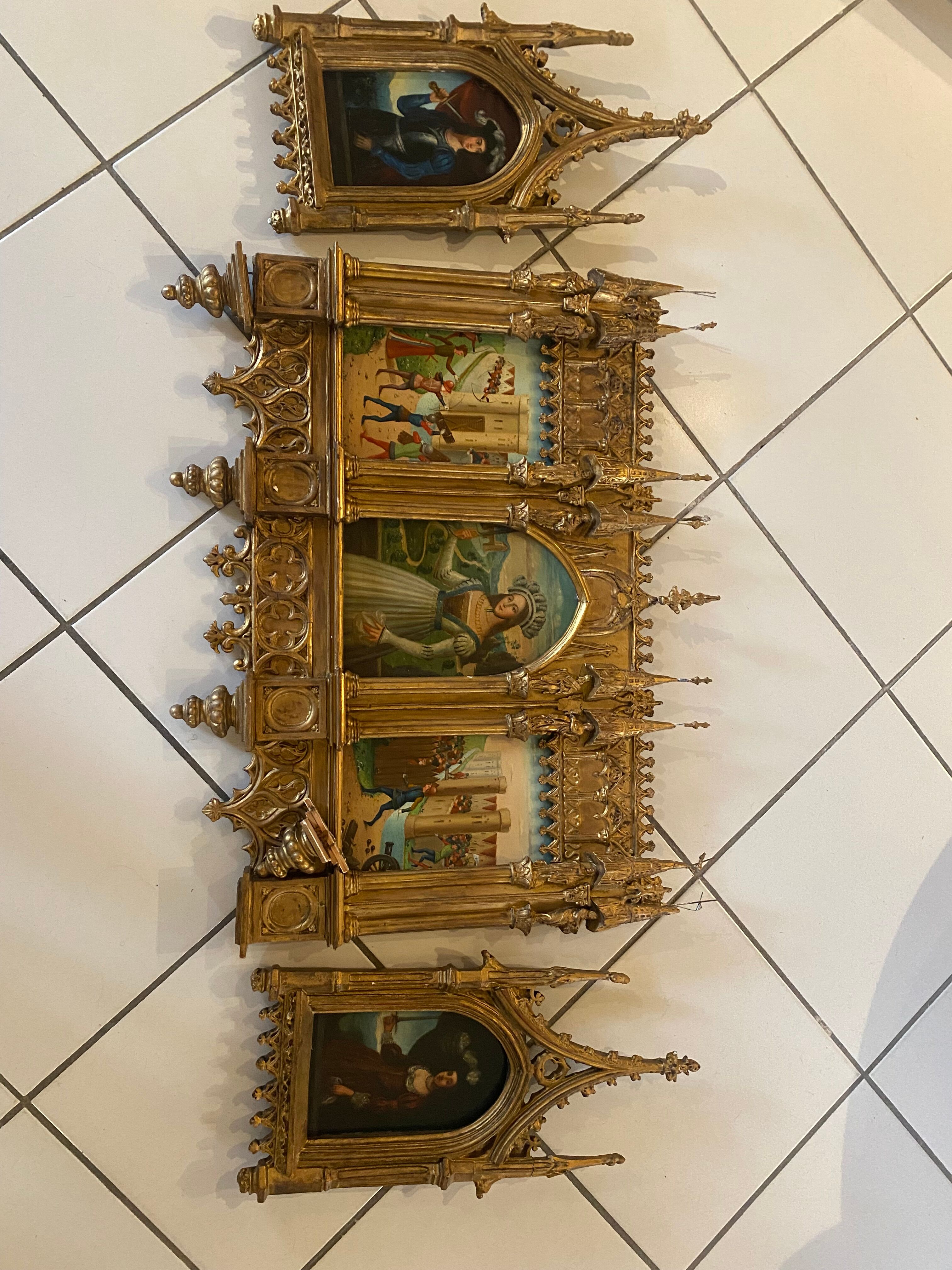Neo-Gothic triptych in gilded wood