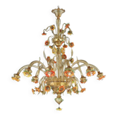 Chandelier en verre de Murano "Tournesols" – Style vénitien en ambre et vert