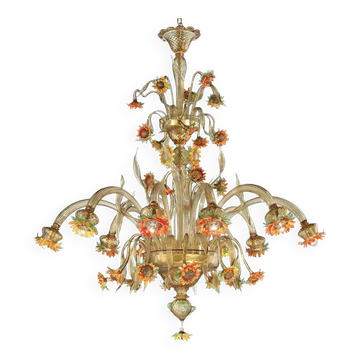 Murano Glass “Sunflowers” Chandelier – Venetian Style in Amber & Green