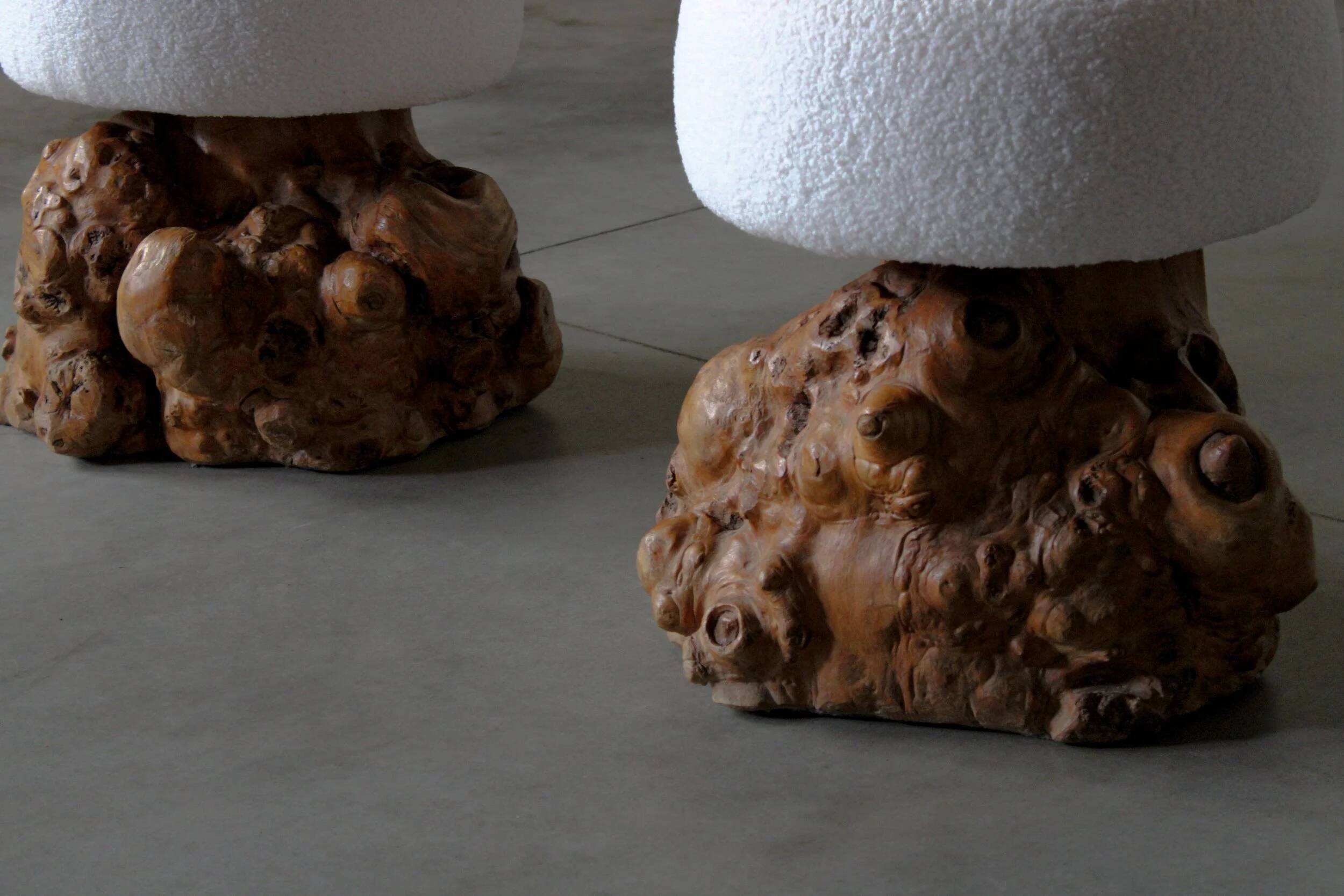 Mushroom shaped stools from burlwood - France 1950s