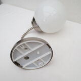 Gooseneck wall lamp, white opaline round globe
