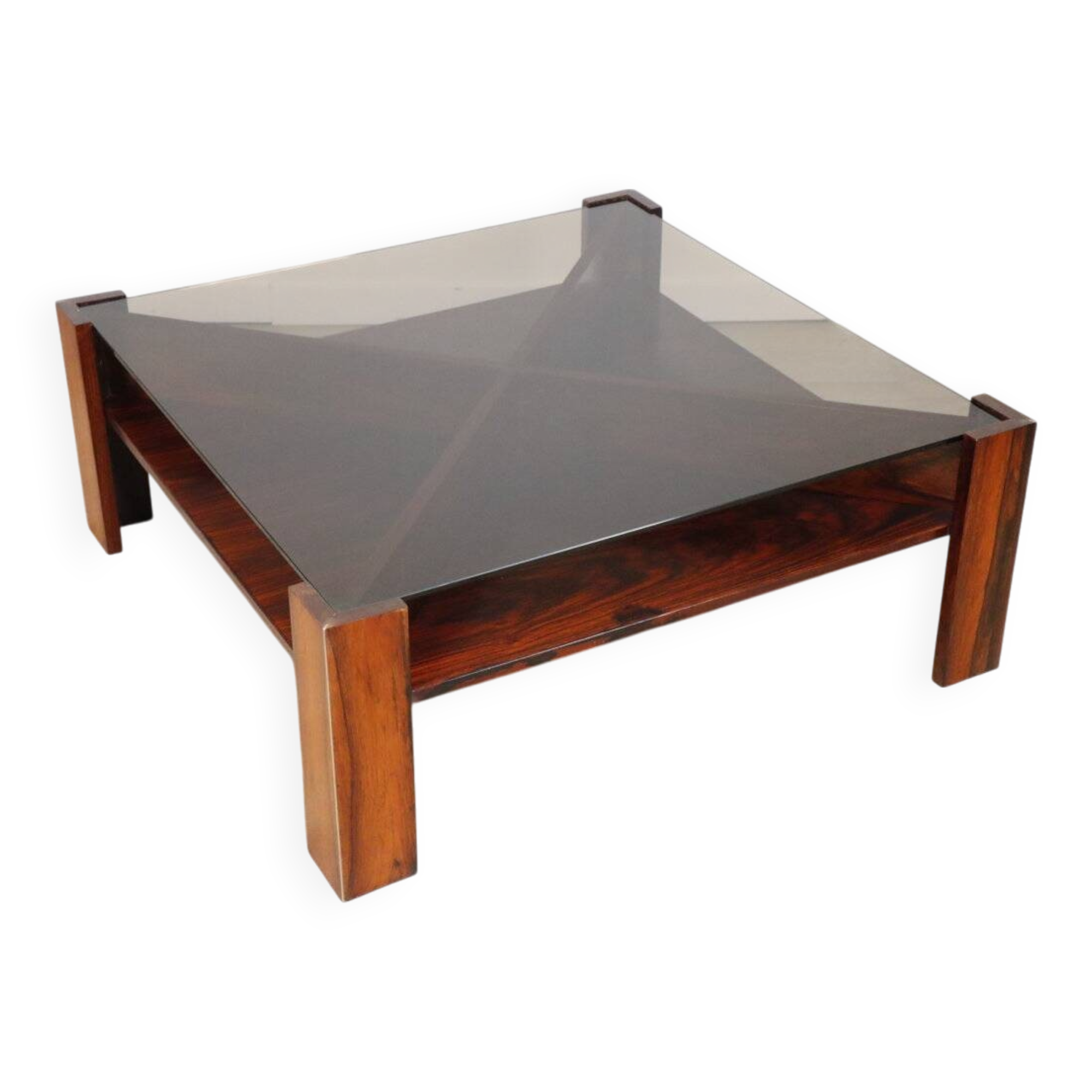 Scandinavian rosewood and glass coffee table Mobelintarsia - 1960