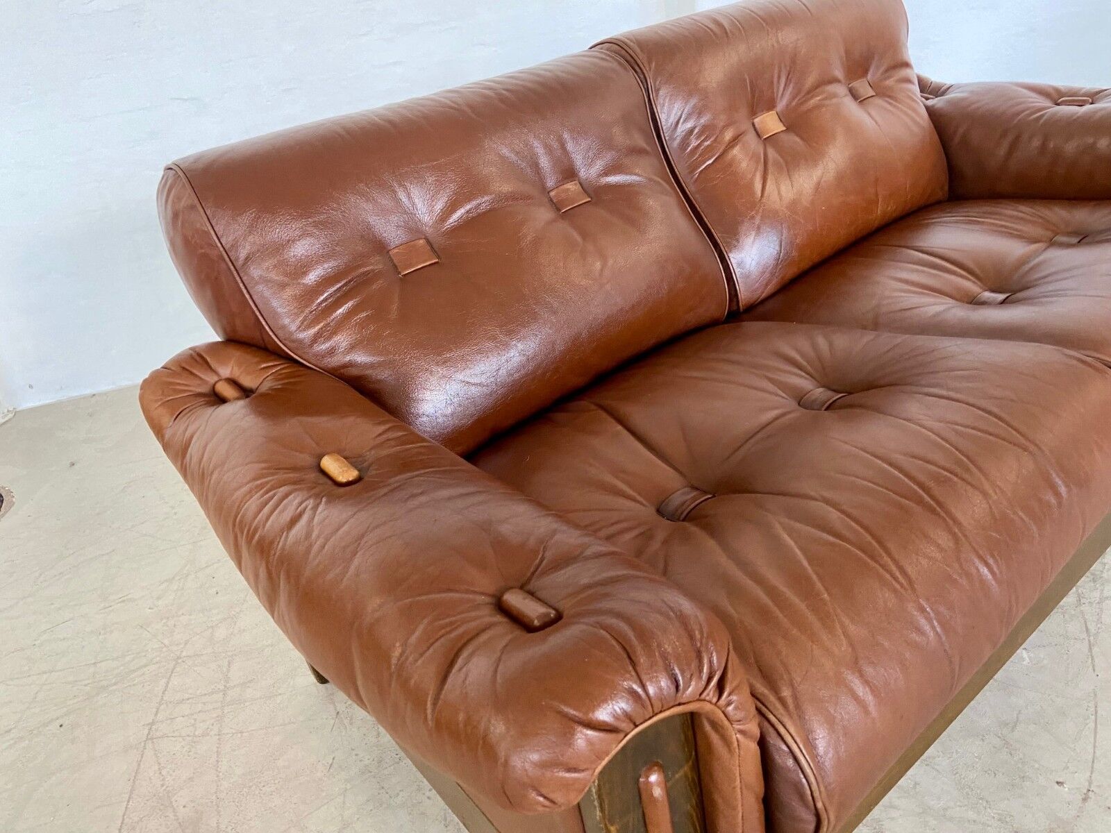 Vintage Danish mid-century cognac brown leather 2-seater Stouby 1970s