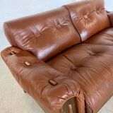 Vintage Danish mid-century cognac brown leather 2-seater Stouby 1970s