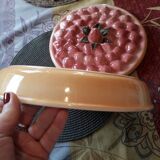 Glazed ceramic dessert plate with strawberry design.
