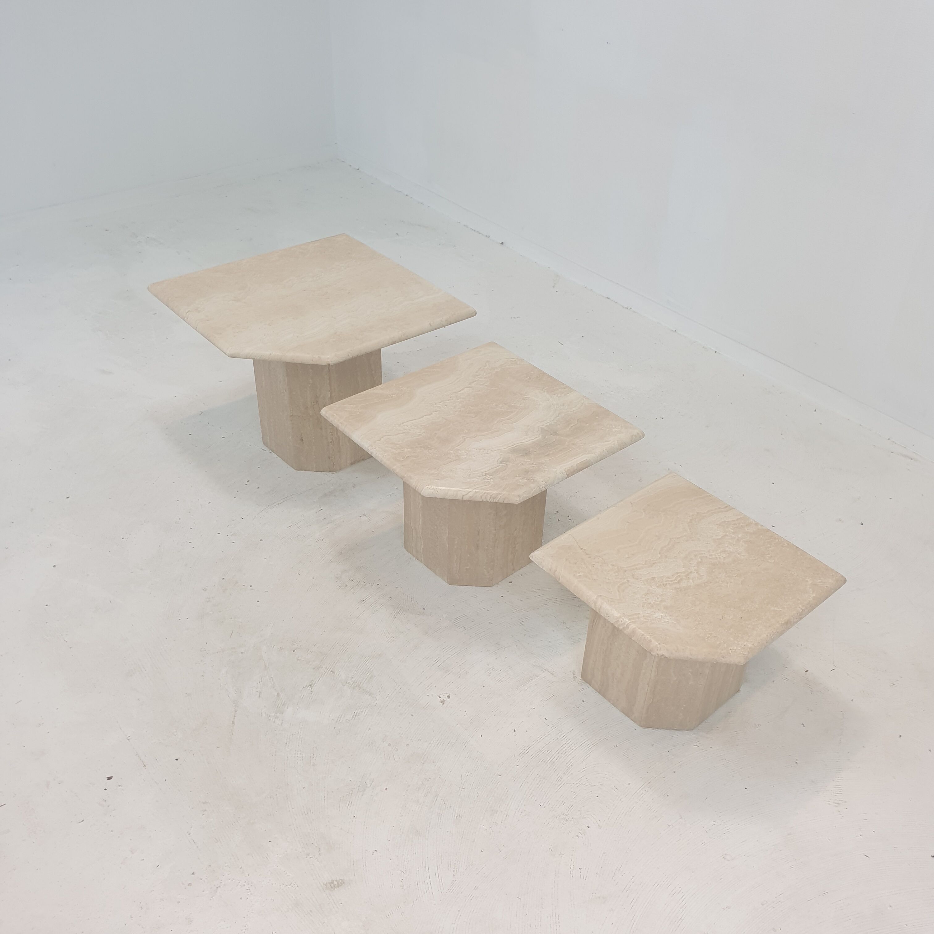 Set of 3 italian travertine coffee or side tables, 1980s
