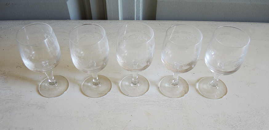 Set of 24 old engraved crystal foot glasses