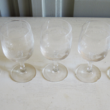 Set of 24 old engraved crystal foot glasses