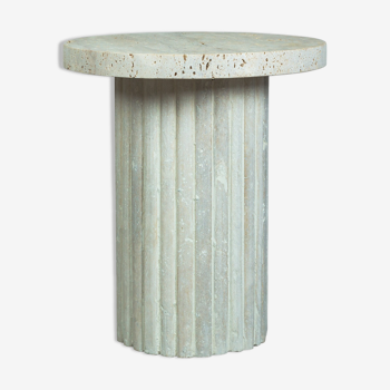 Omega natural travertine side table - ribbed legs