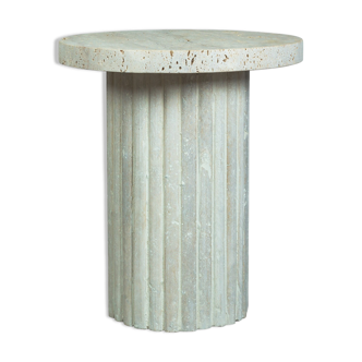 Omega natural travertine side table - ribbed legs