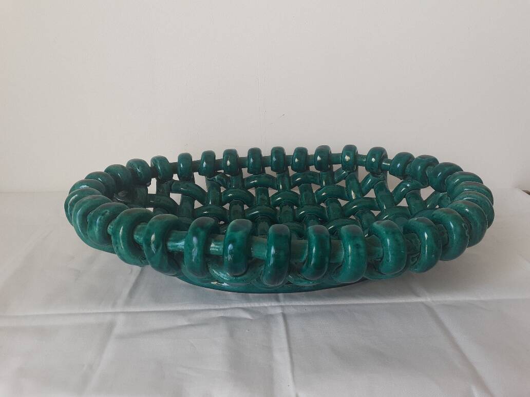 Braided ceramic fruit bowl signed Jérôme Massier Vallauris
