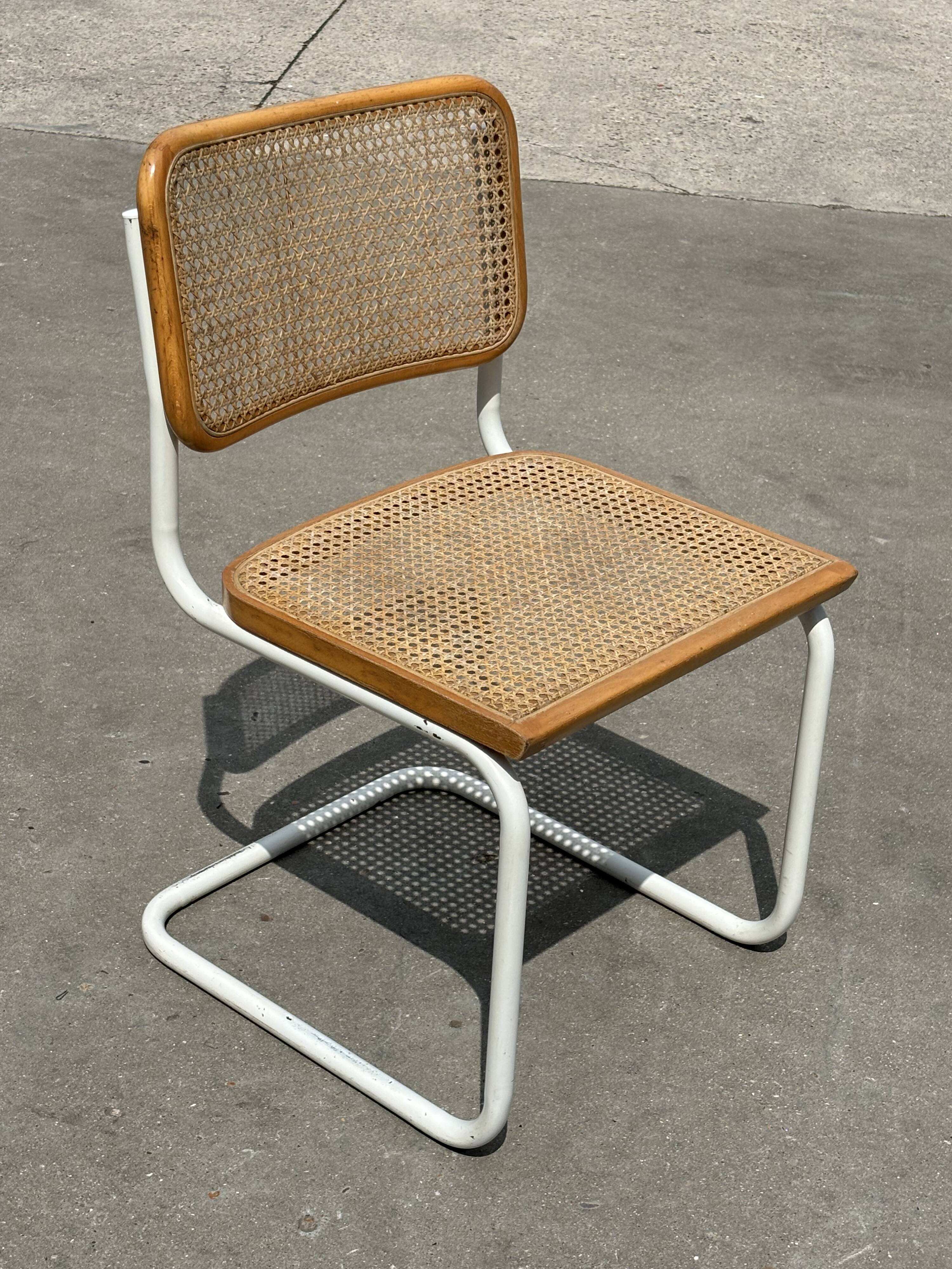 Cesca chair b32 model in white and wood by Marcel Breuer
